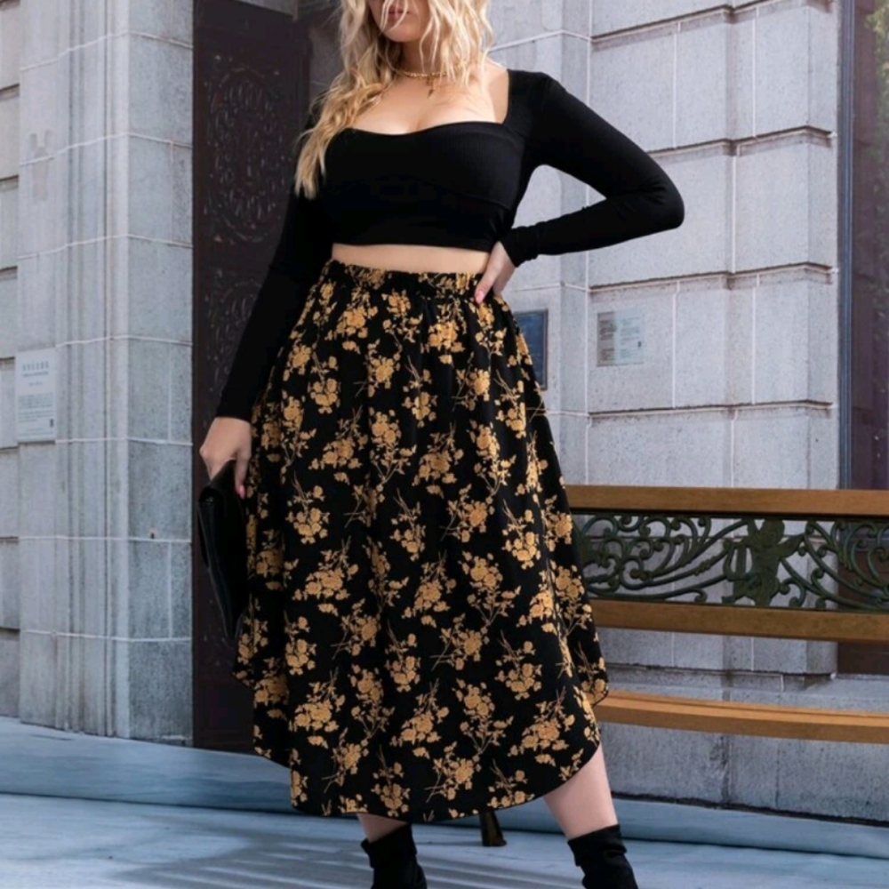 Black Floral Skirt